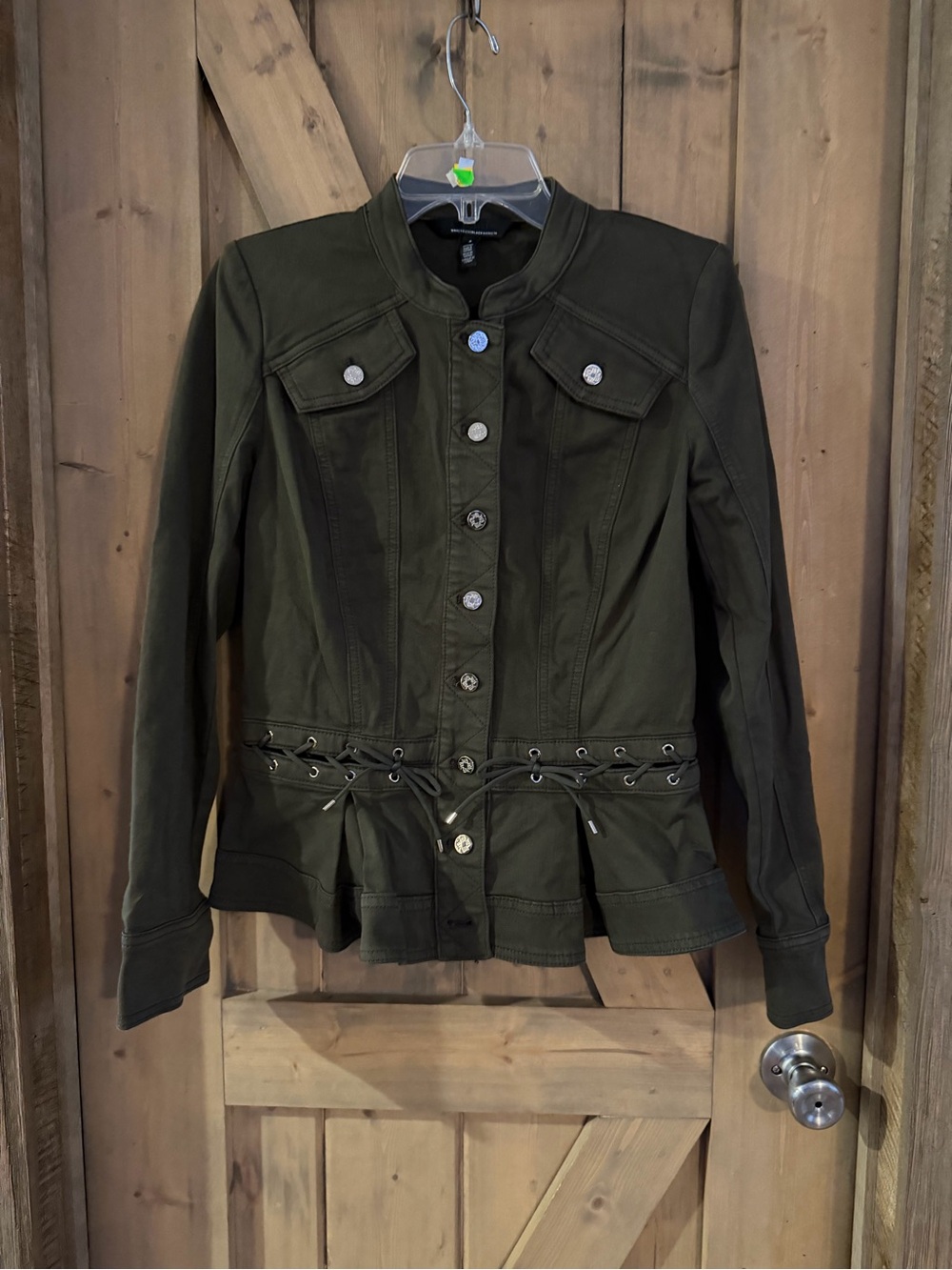 White House Black Market Olive Green Women's Lace-Up Peplum Jacket size S